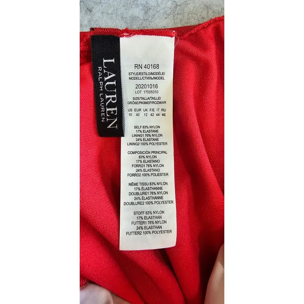 Lauren Ralph Lauren, Square Ring, Tummy Control, One Piece Swimsuit, Red, Sz 10